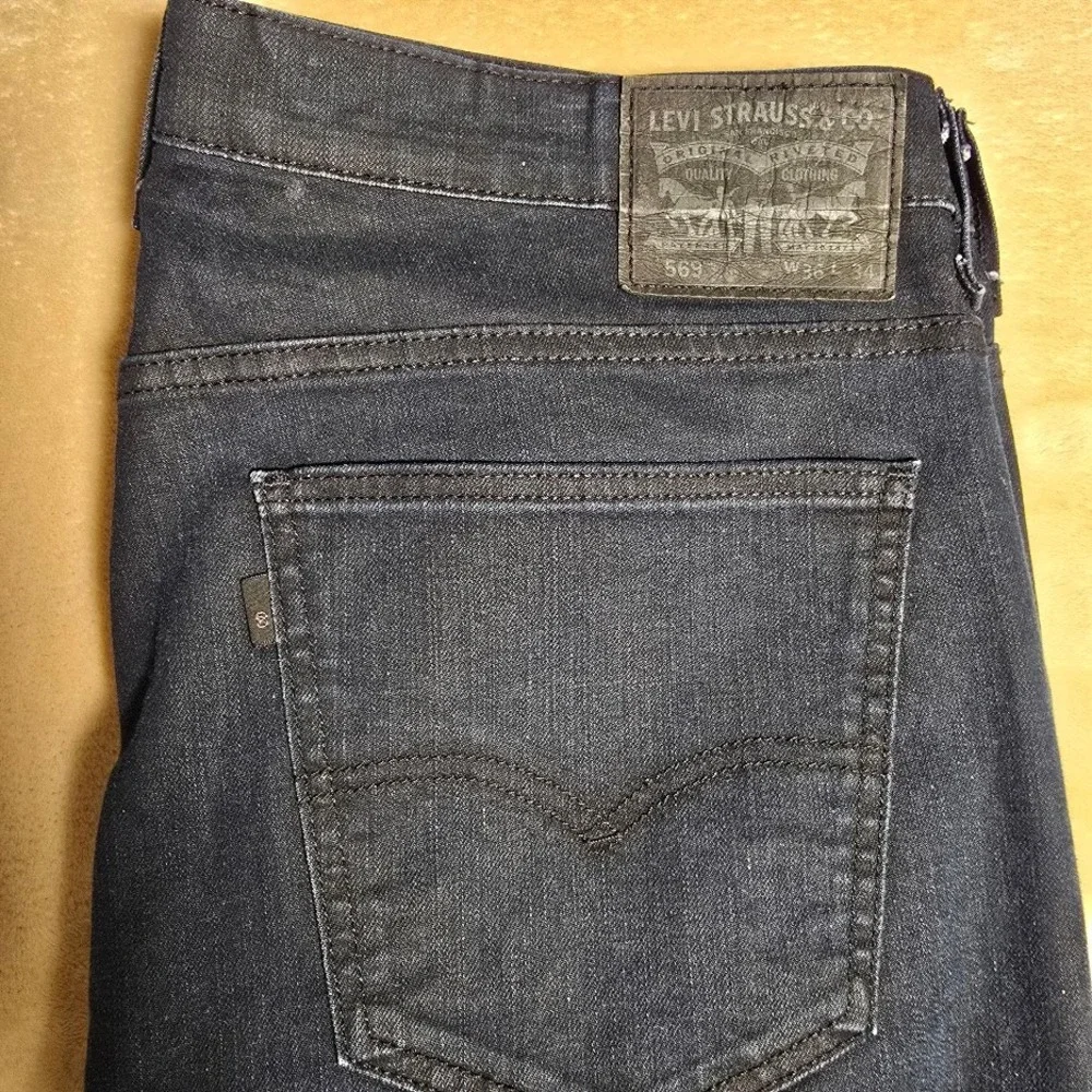 Levis 569 Straight Fit Jeans Mens 36x34‎ Dark Indigo Blue Stretch 893